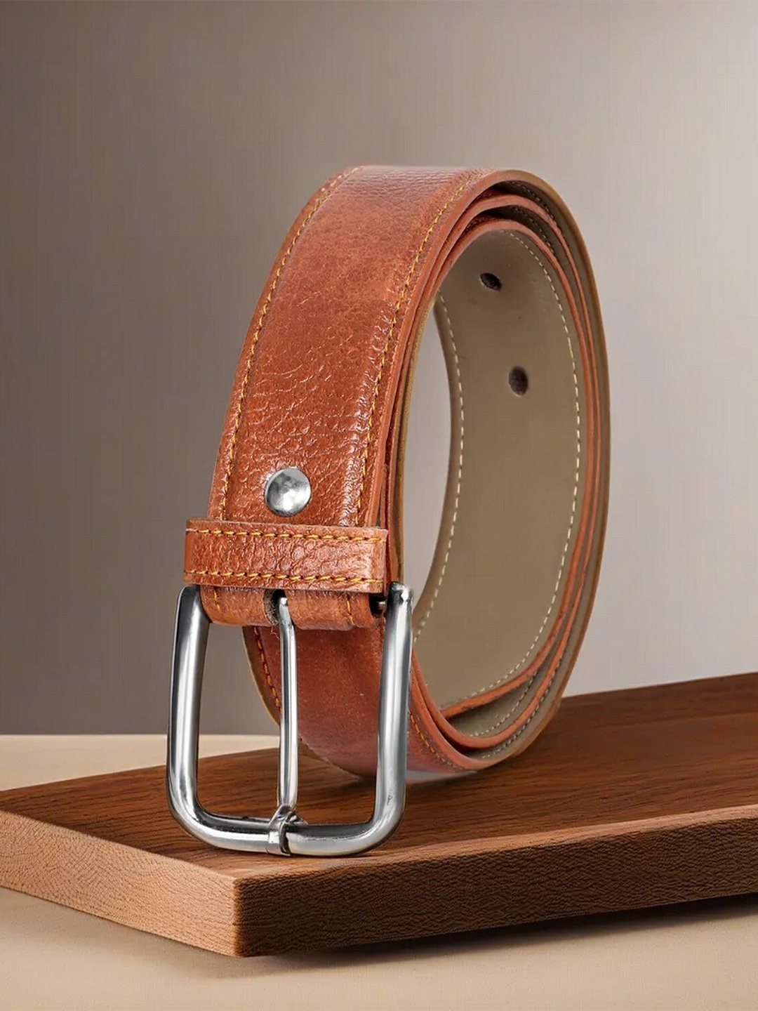 

LOREM Men Textured Formal Belt, Orange