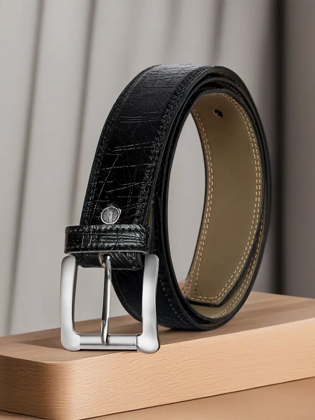 

LOREM Men Textured Formal Belt, Black