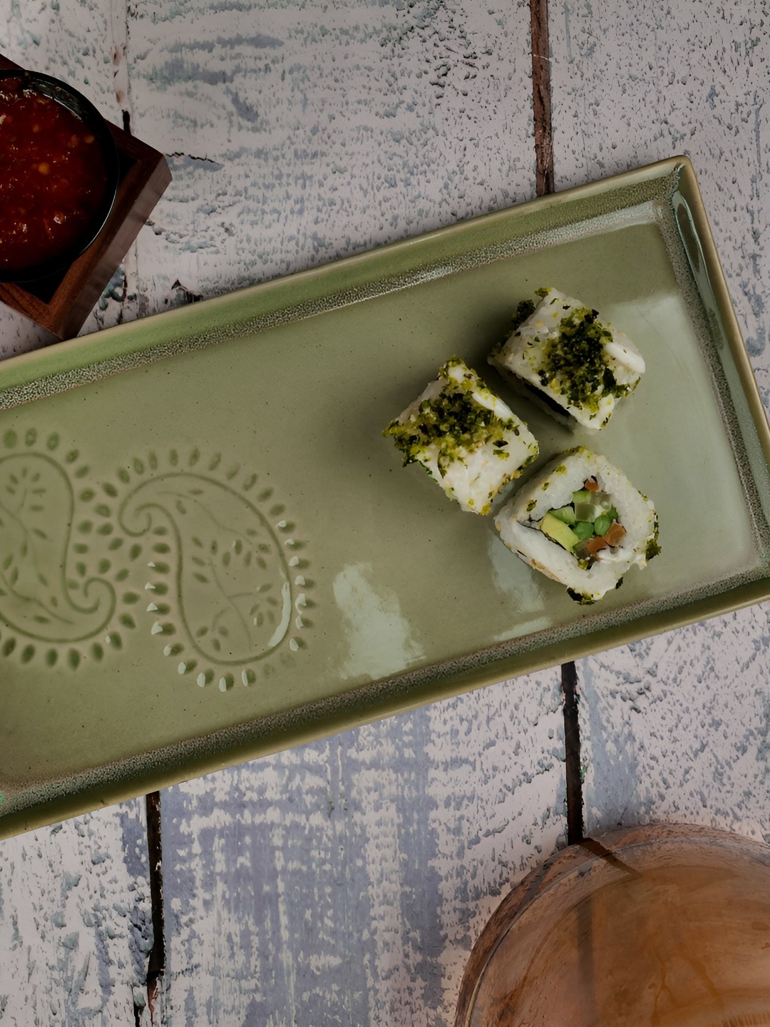 

ARTYSTA BEAUTIFYING LIVES Green Printed Ceramic Dishwasher Safe Food Platter