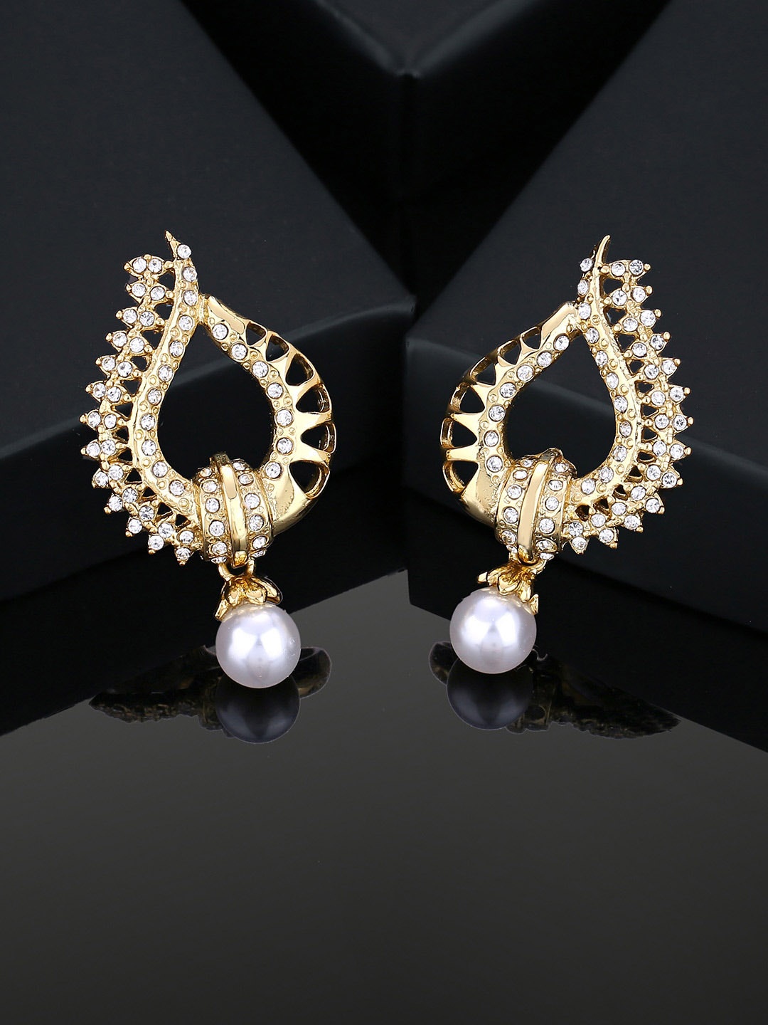 

Estele Gold-Plated Stone-Studded & Beaded Drop Earrings