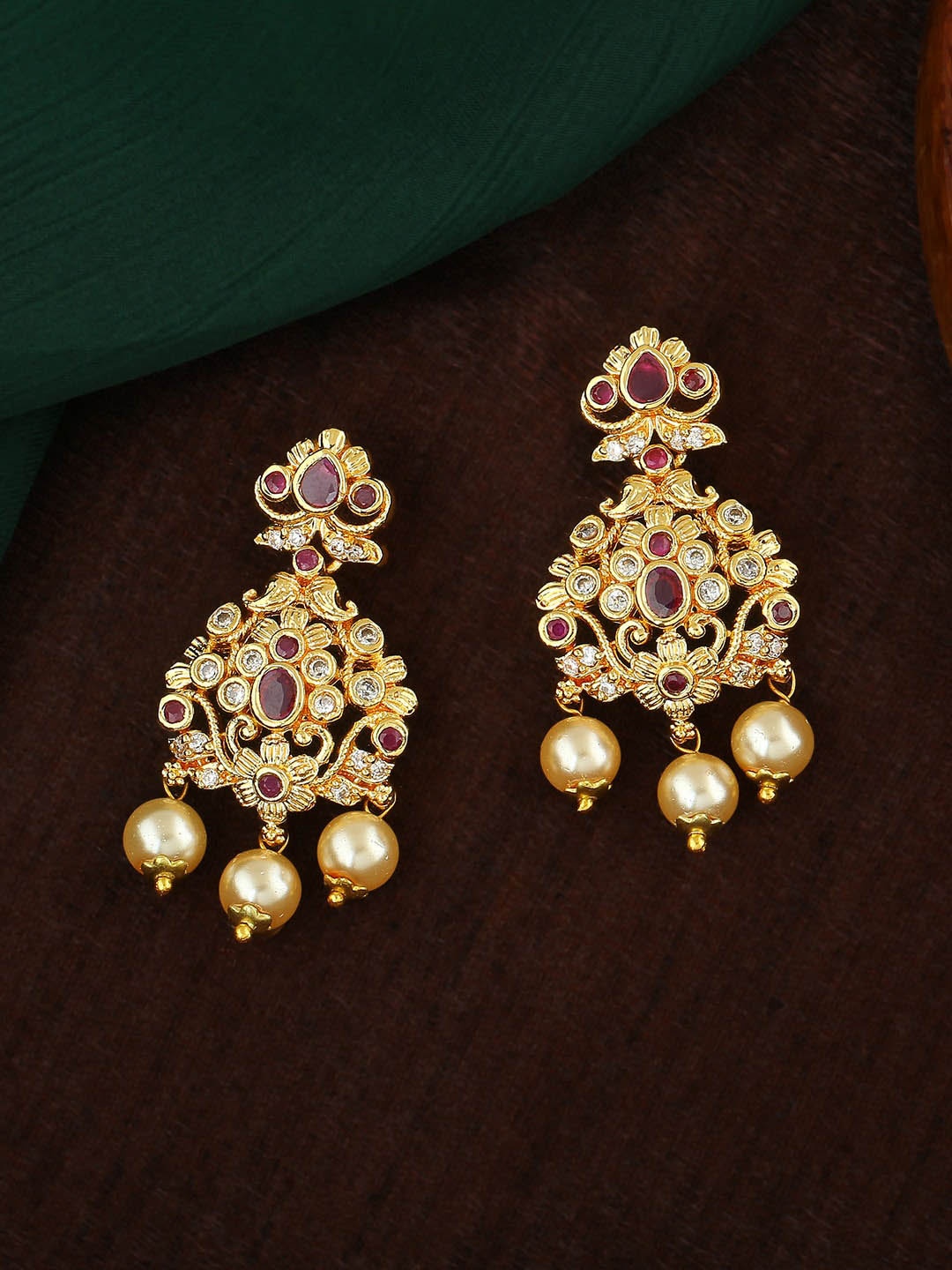

Estele Gold-Plated Floral Drop Earrings, Pink