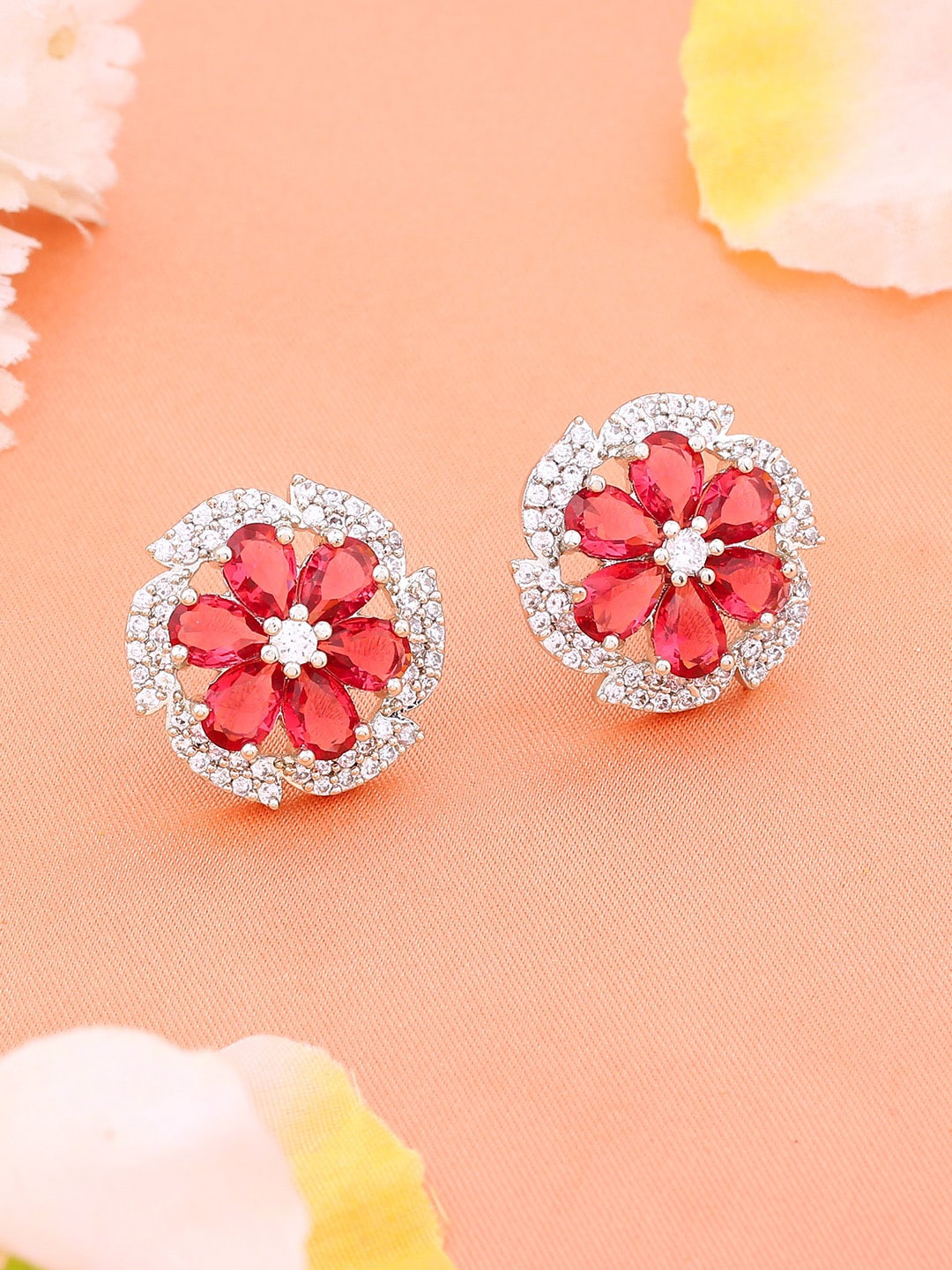 

Estele Floral Studs Brass Earrings, Pink