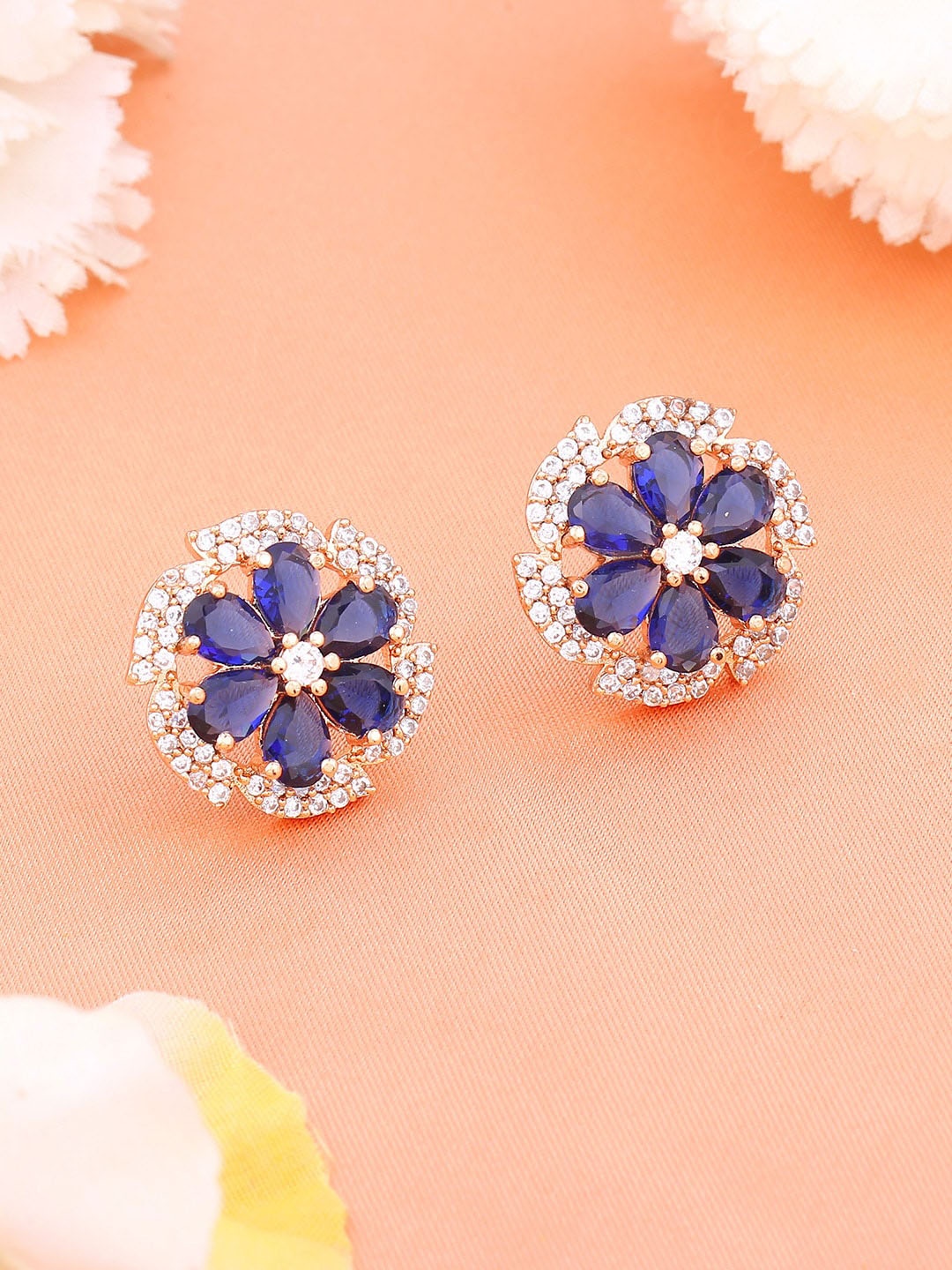 

Estele Brass Floral Studs Earrings, Blue