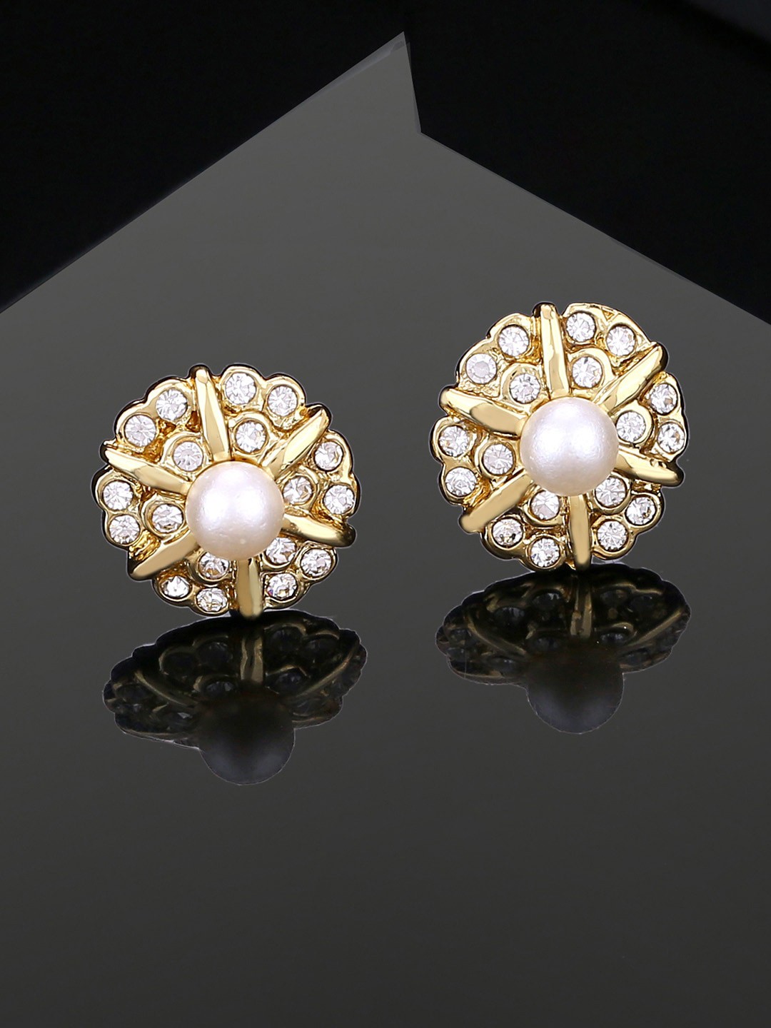 

Estele Gold-Plated Floral Studs Earrings, White