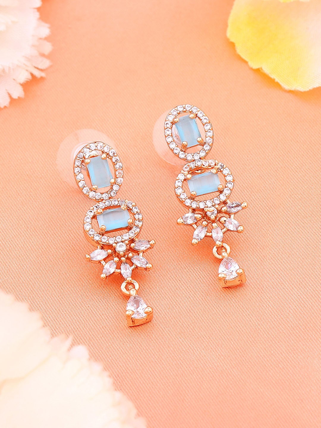 

Estele Rose Gold-Plated Geometric Drop Brass Earrings, Blue