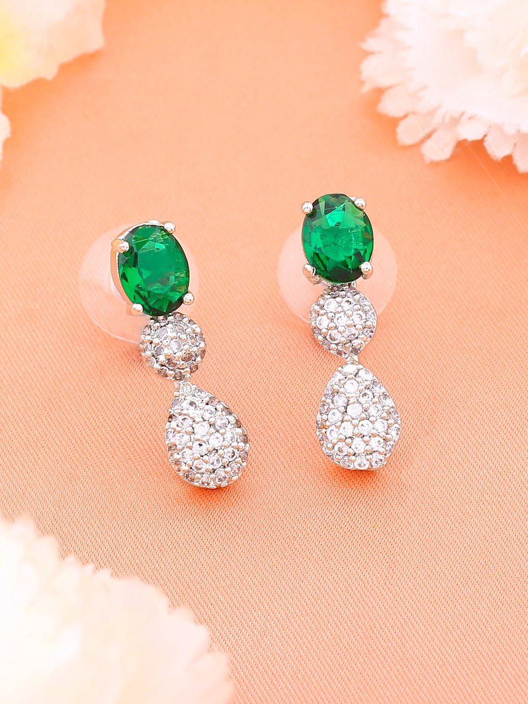 

Estele Rhodium-Plated Teardrop Shaped Drop Earrings, Silver