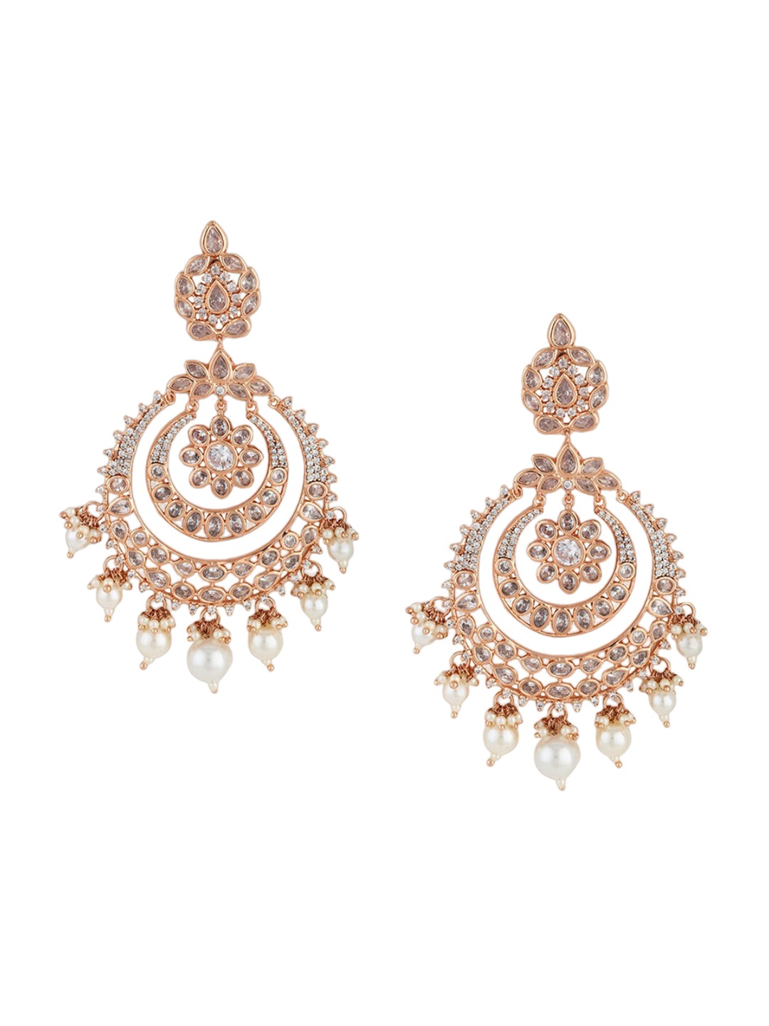 

Estele Rose Gold-Plated CZ Crescent Shaped Chandbalis Earrings