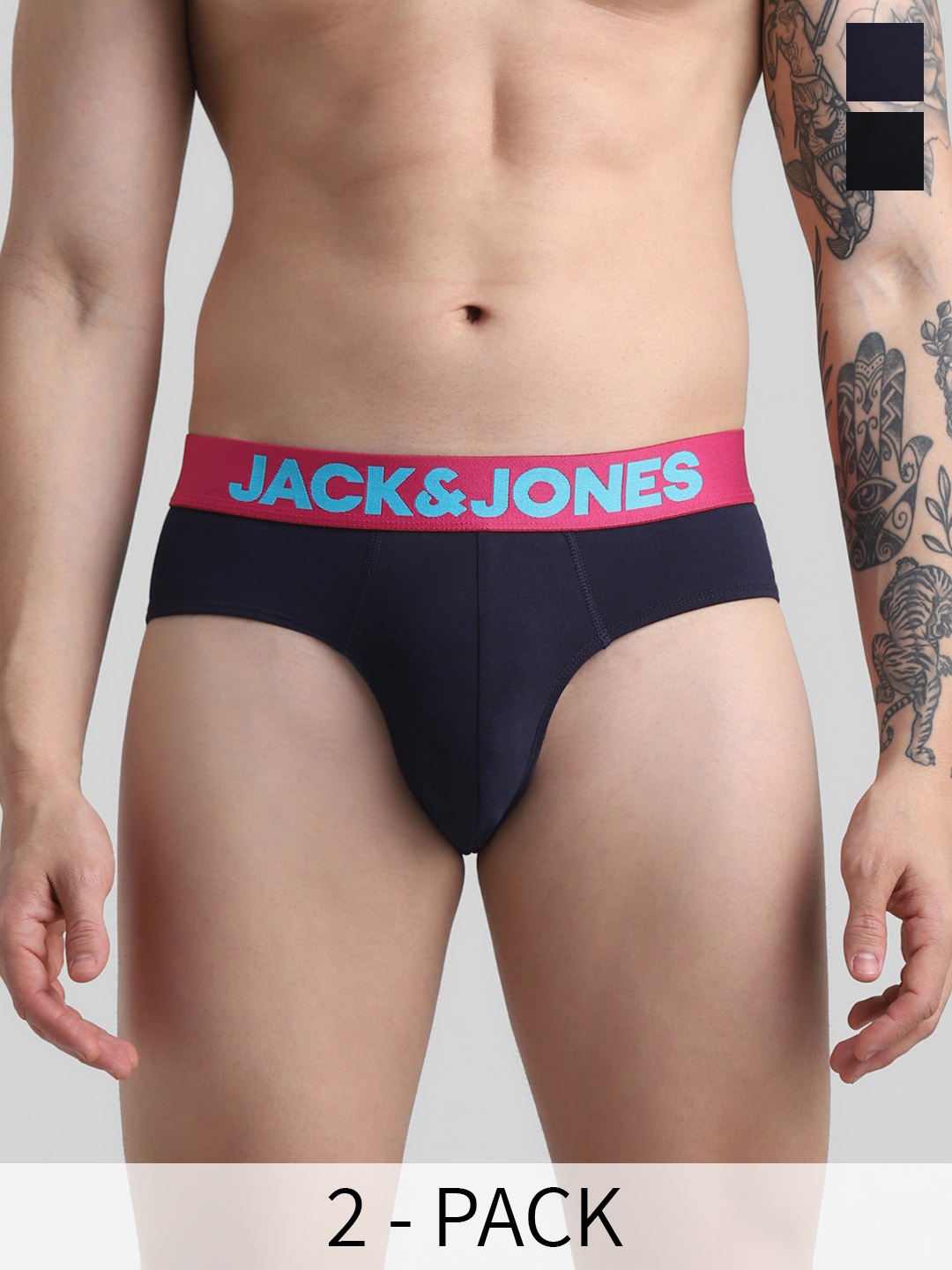

Jack & Jones Pack Of 2 Mid-Rise Basic Briefs 1353957011, Navy blue