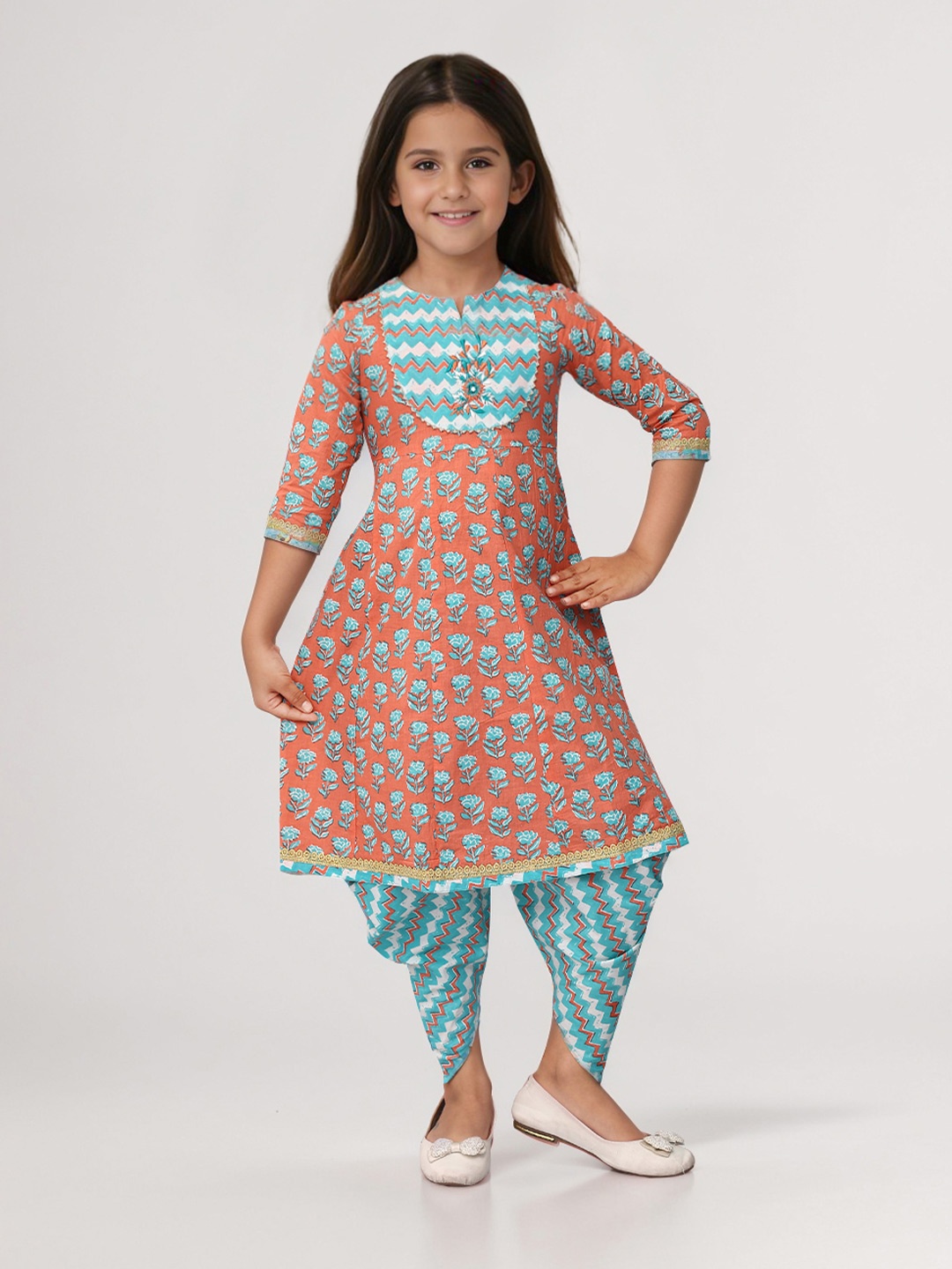 

Toonyport Girls Printed Pure Cotton Tunic With Dhoti Pants, Pink