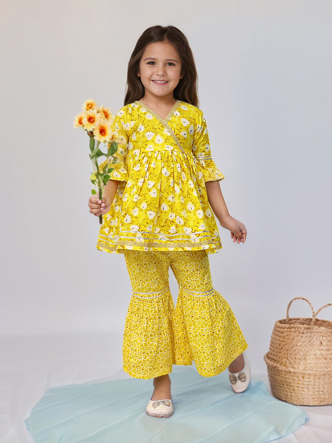 

Toonyport Girls Printed Pure Cotton Tunic With Sharara Pants, Yellow