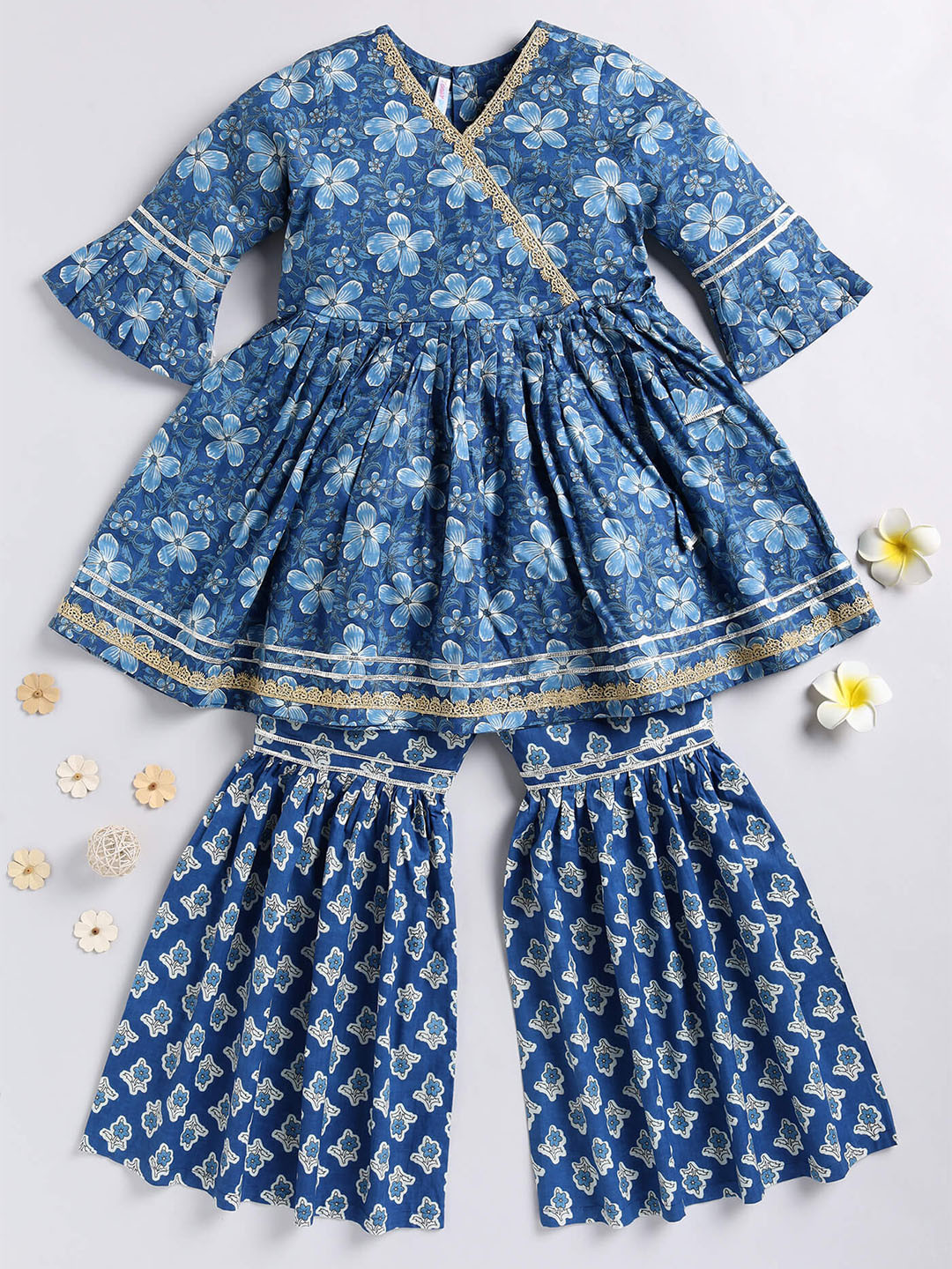 

Toonyport Girls Printed Pure Cotton Tunic With Sharara Pants, Blue