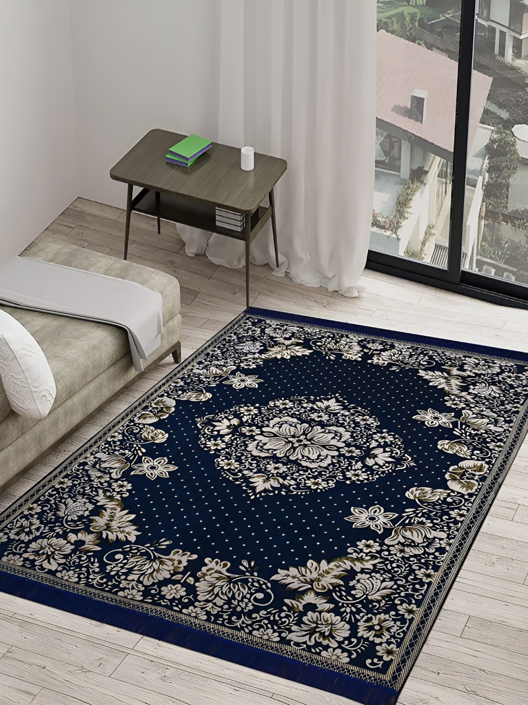 

Sparrow world Blue Ethnic Motifs Printed Chennille Carpet