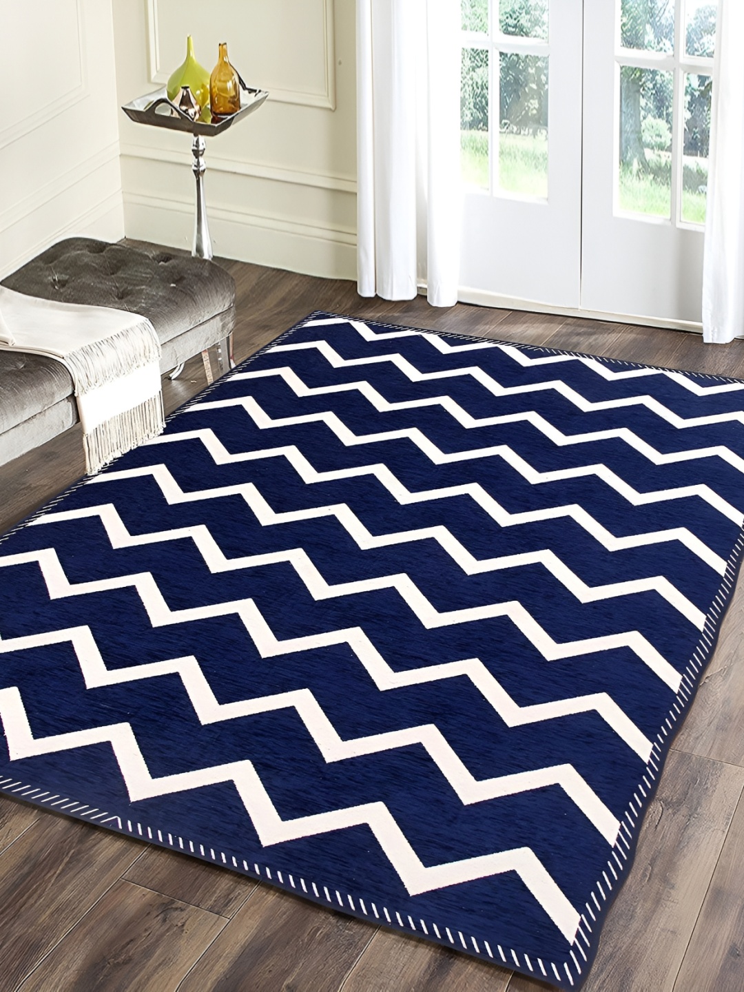

Sparrow world Blue & White Geometric Living Room Carpet