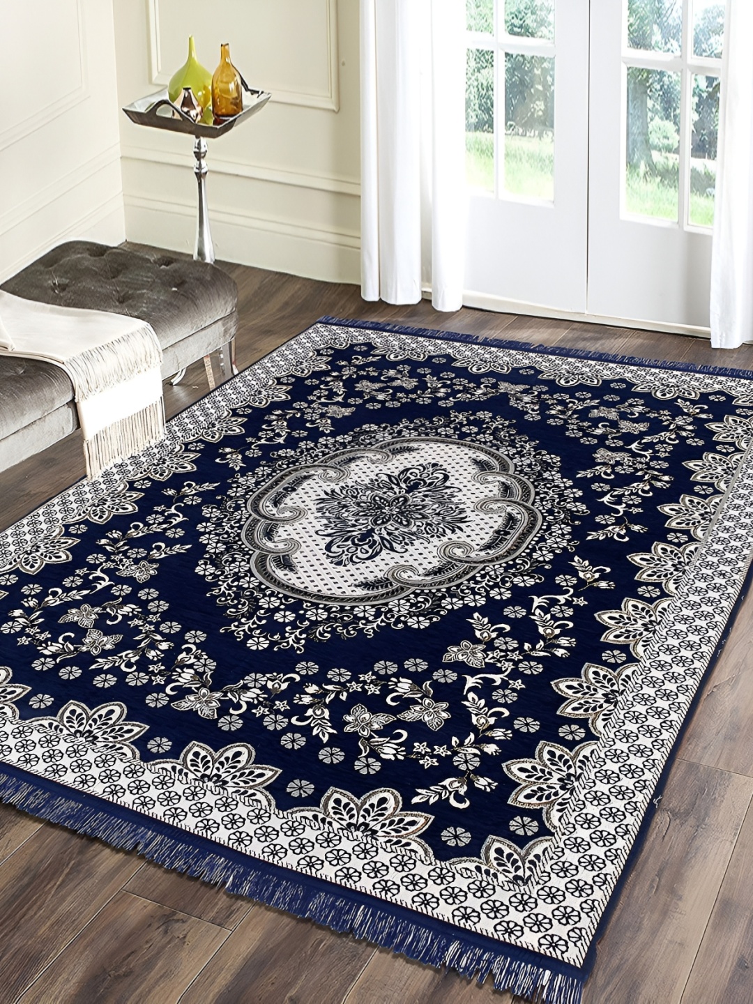 

Sparrow world Blue Printed Chennille Carpet