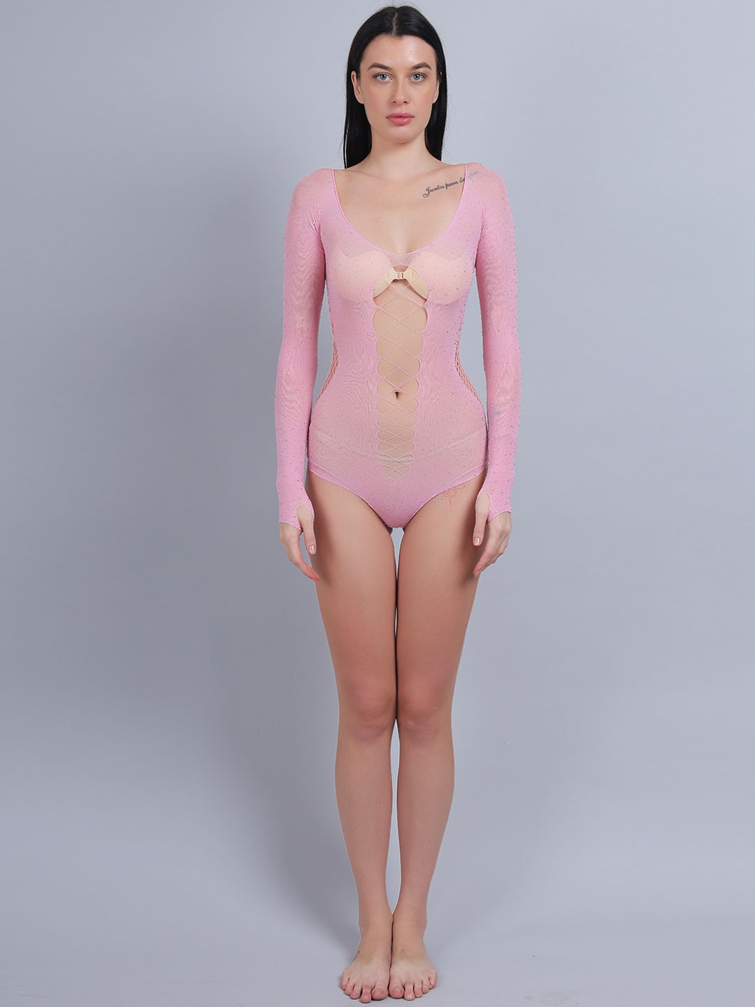 

COLOR STYLE Printed Stretchable Stockings With Mask For Full Body, Pink