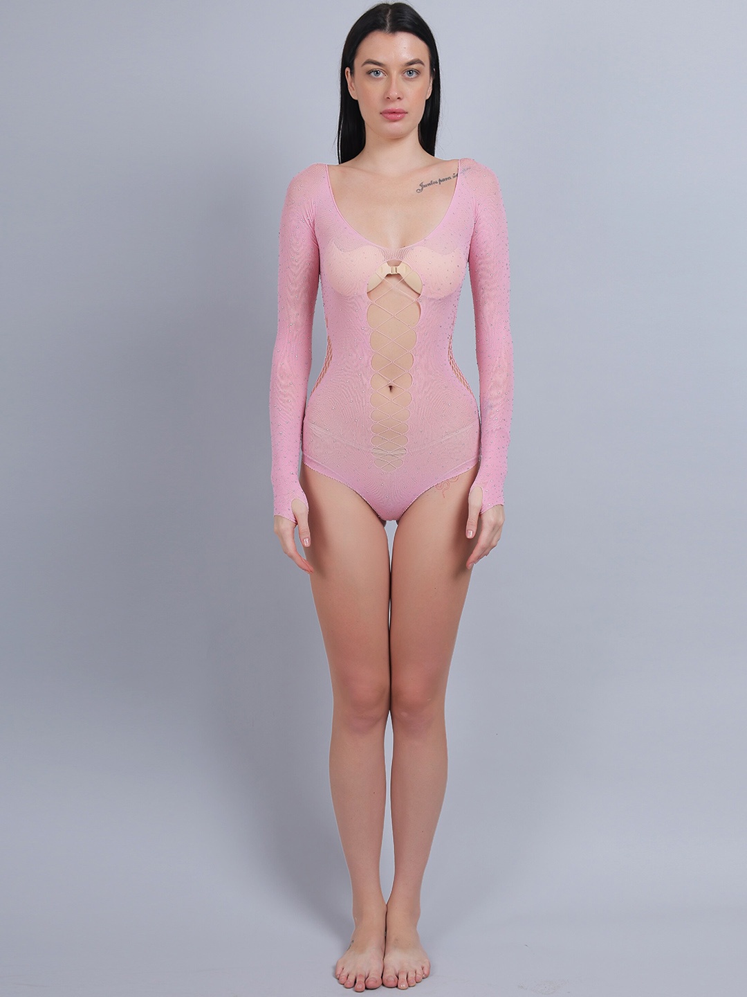 

COLOR STYLE Rinstone Sheer Stocking, Pink