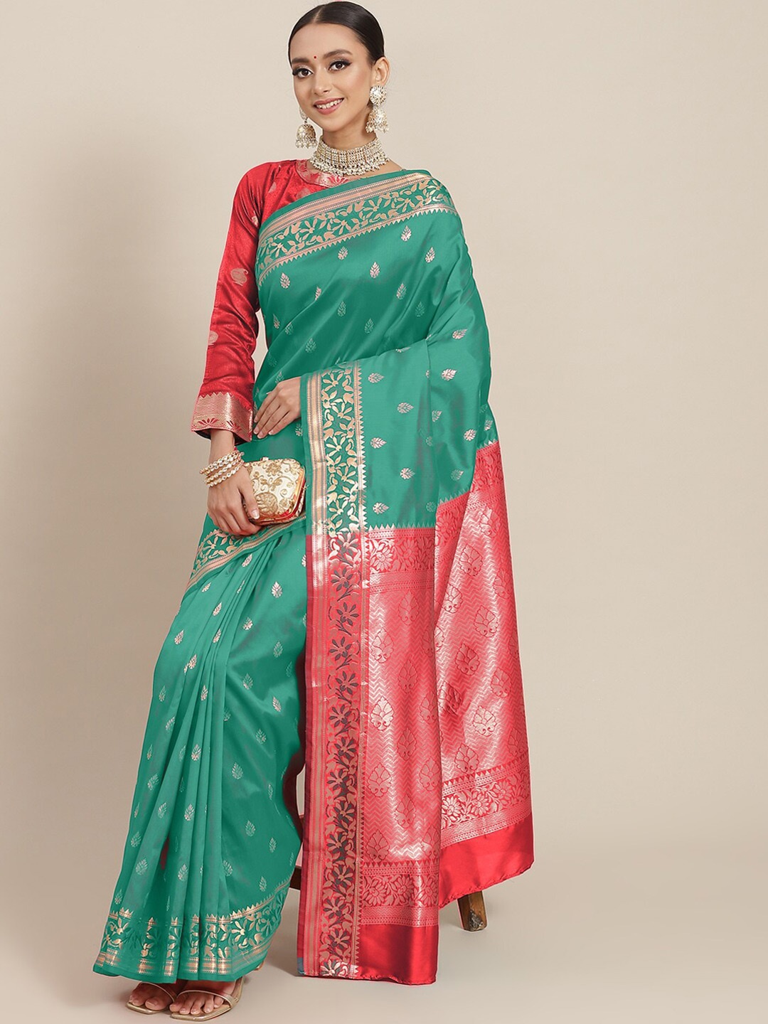 

Chhabra 555 Floral Woven Design Zari Banarasi Saree, Teal