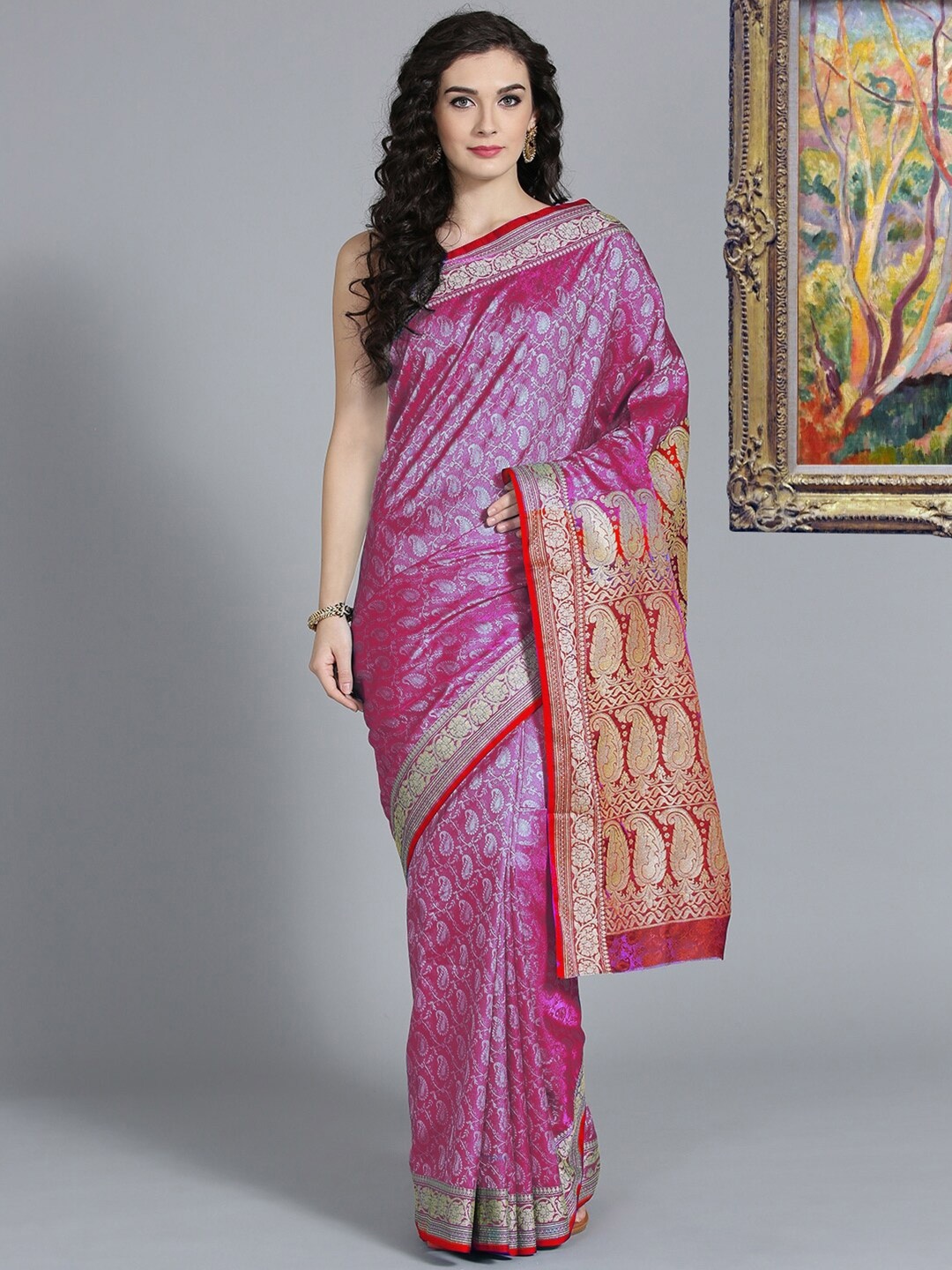 

Chhabra 555 Ethnic Motifs Woven Design Zari Banarasi Saree, Purple