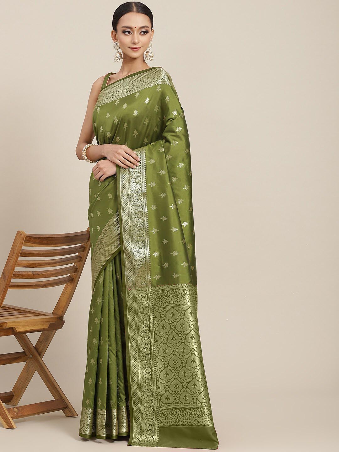 

Chhabra 555 Ethnic Motifs Woven Design Zari Mysore Silk Saree, Green