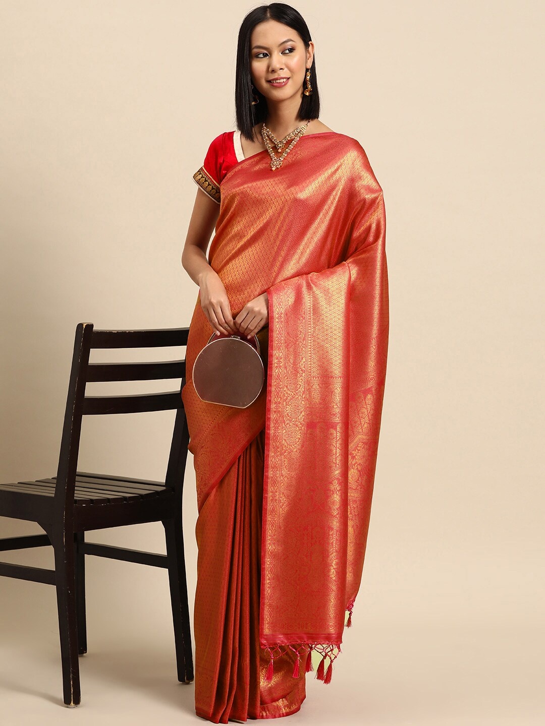 

Chhabra 555 Ethnic Motifs Woven Design Zari Mysore Silk Saree, Red