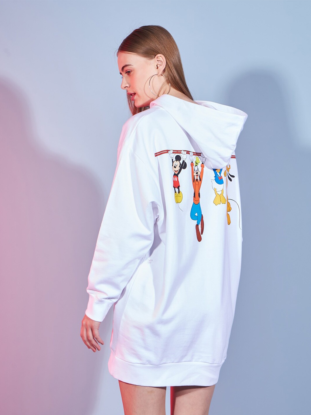 

DressBerry White Mickey & Friends Printed Cotton Hooded T-Shirt Dress