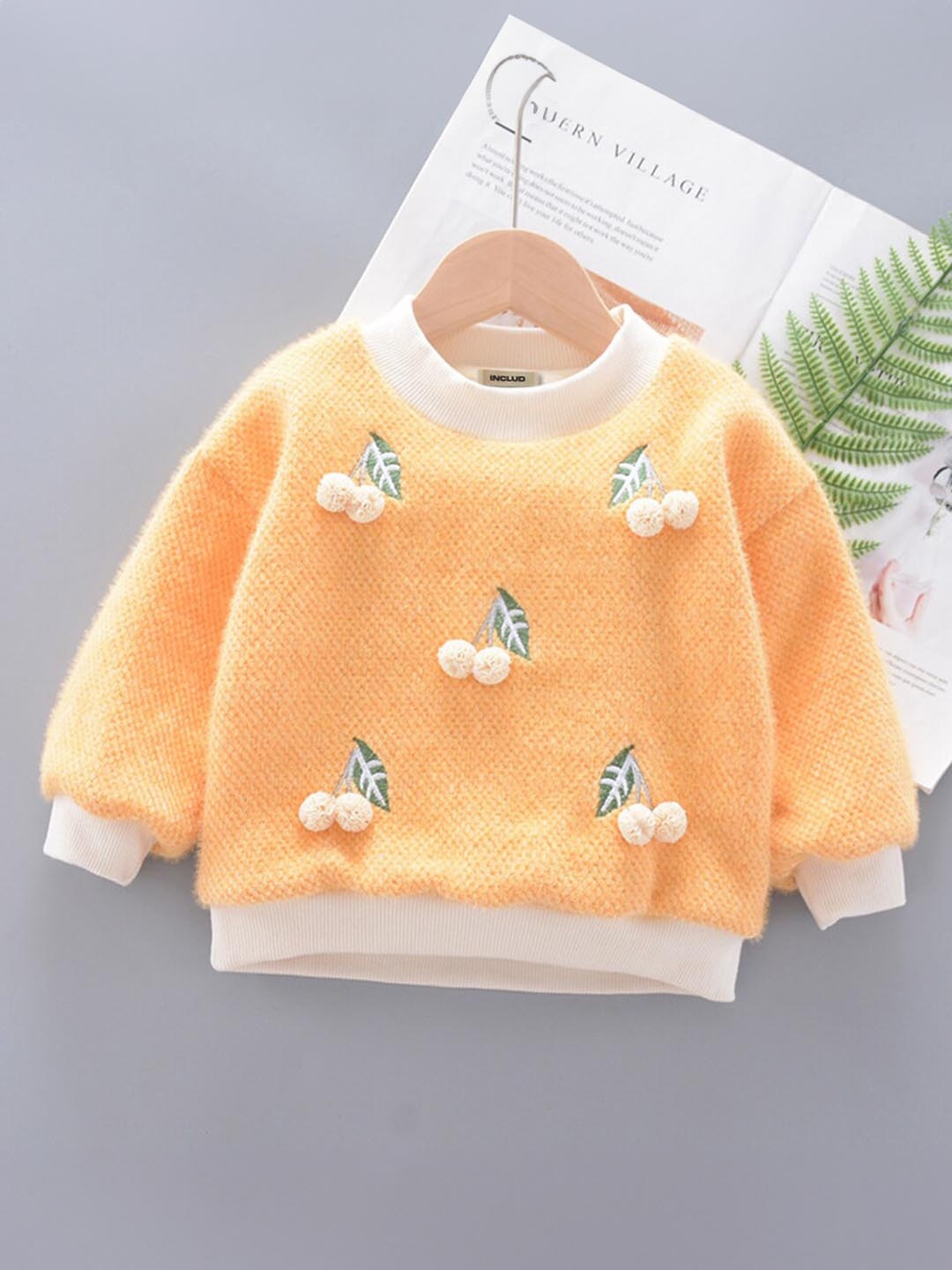 

INCLUD Girls Floral Embroidered Pullover, Orange