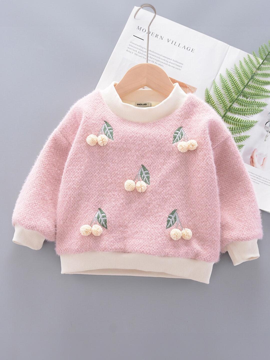 

INCLUD Girls Floral Embroidered Pullover, Pink