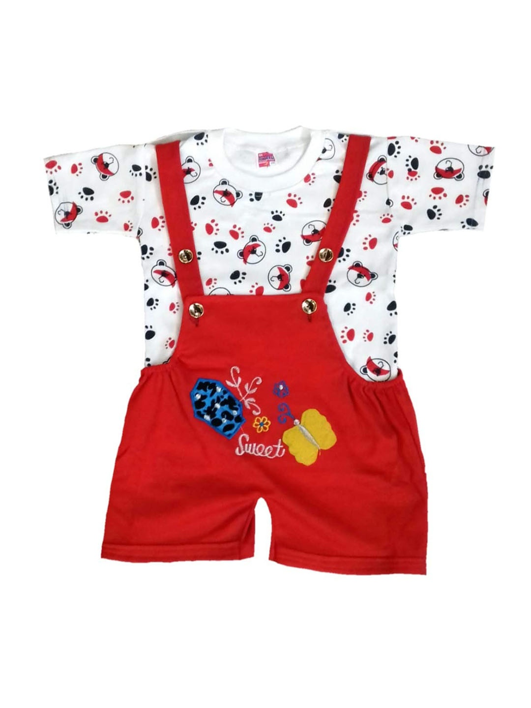 

BAESD Infants Printed Pure Cotton Dungaree With T-Shirt, Red