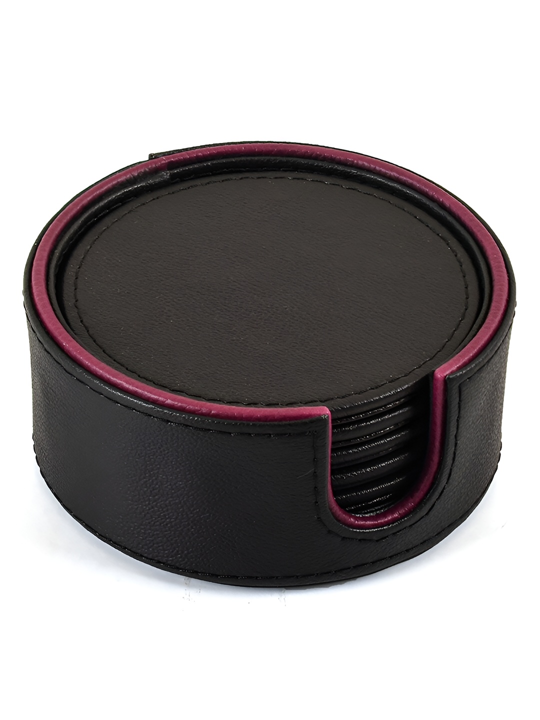 

ICHKAN Black Pink 6 Pieces Leatherette Circle Coasters With Holder