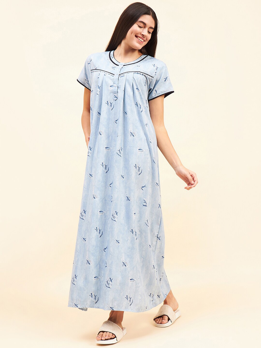 

Sweet Dreams Blue Printed Maxi Nightdress