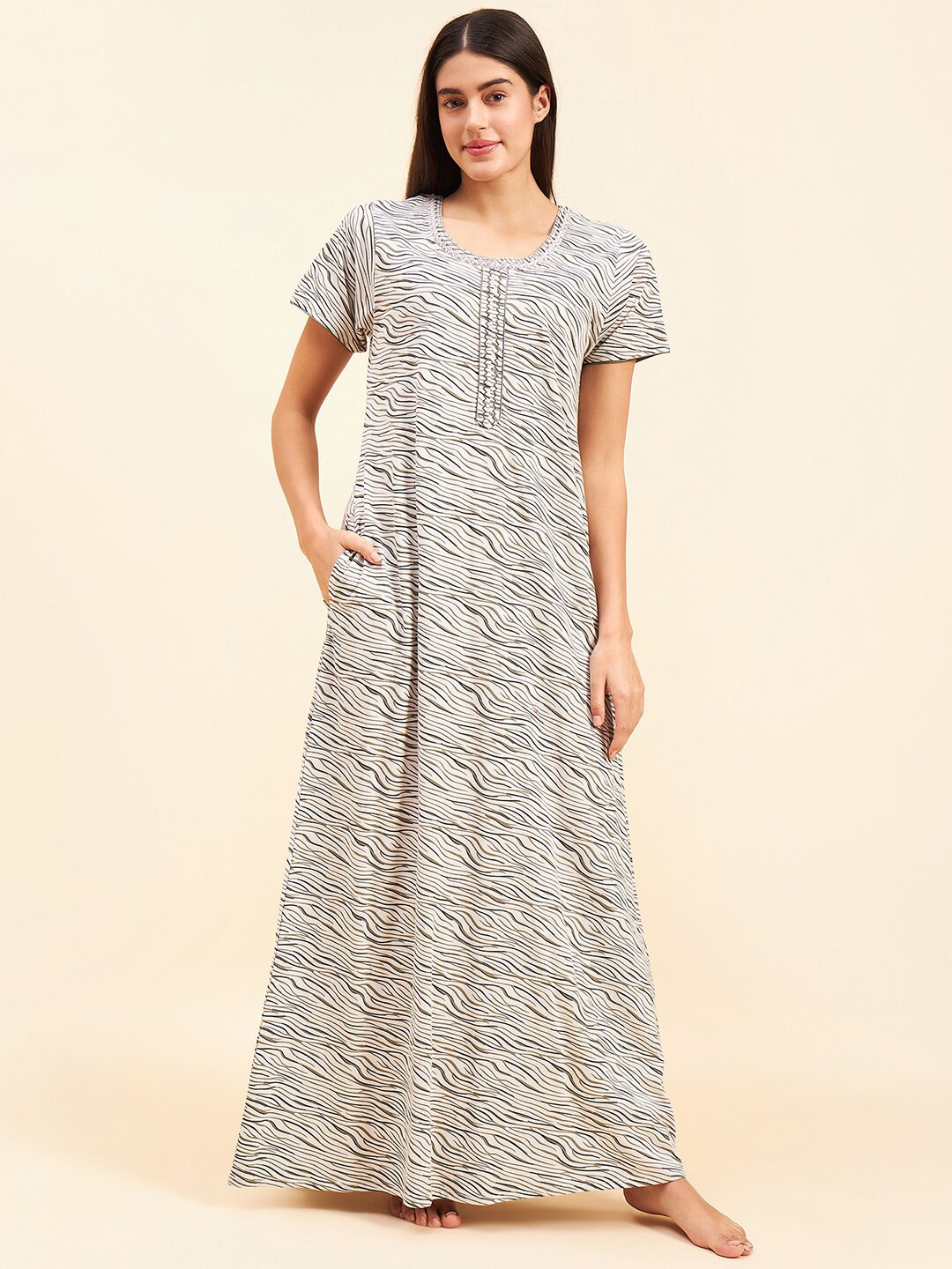 

Sweet Dreams Grey Printed Cotton Maxi Nightdress