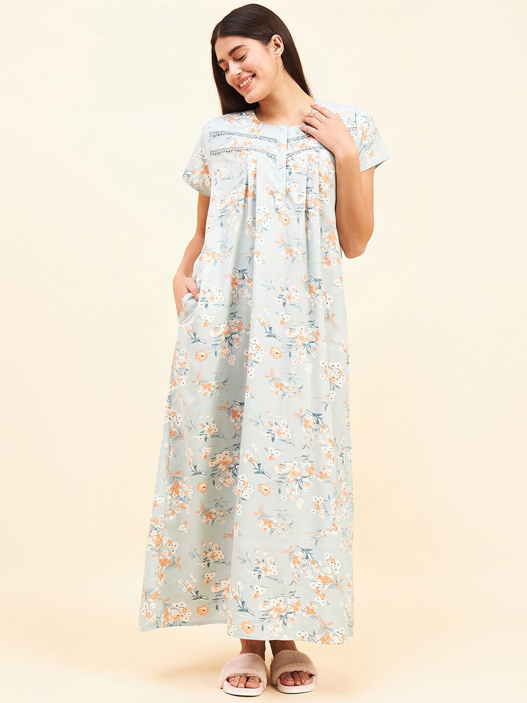 

Sweet Dreams Navy Blue Floral Printed Maxi Nightdress