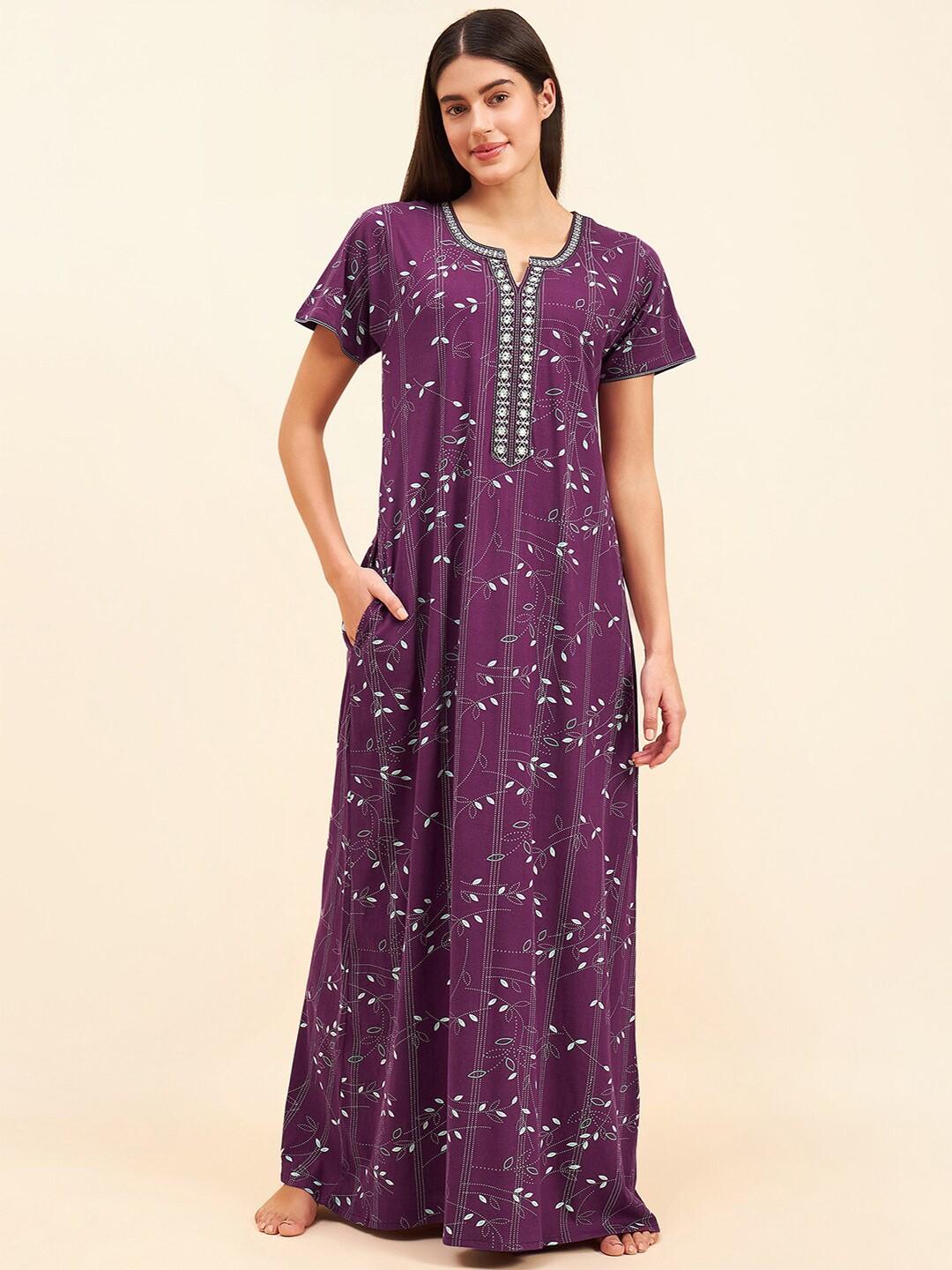 

Sweet Dreams Floral Printed Pure Cotton Maxi Nightdress, Burgundy