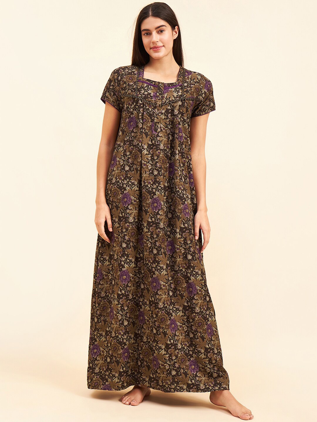 

Sweet Dreams Brown Floral Printed Maxi Nightdress