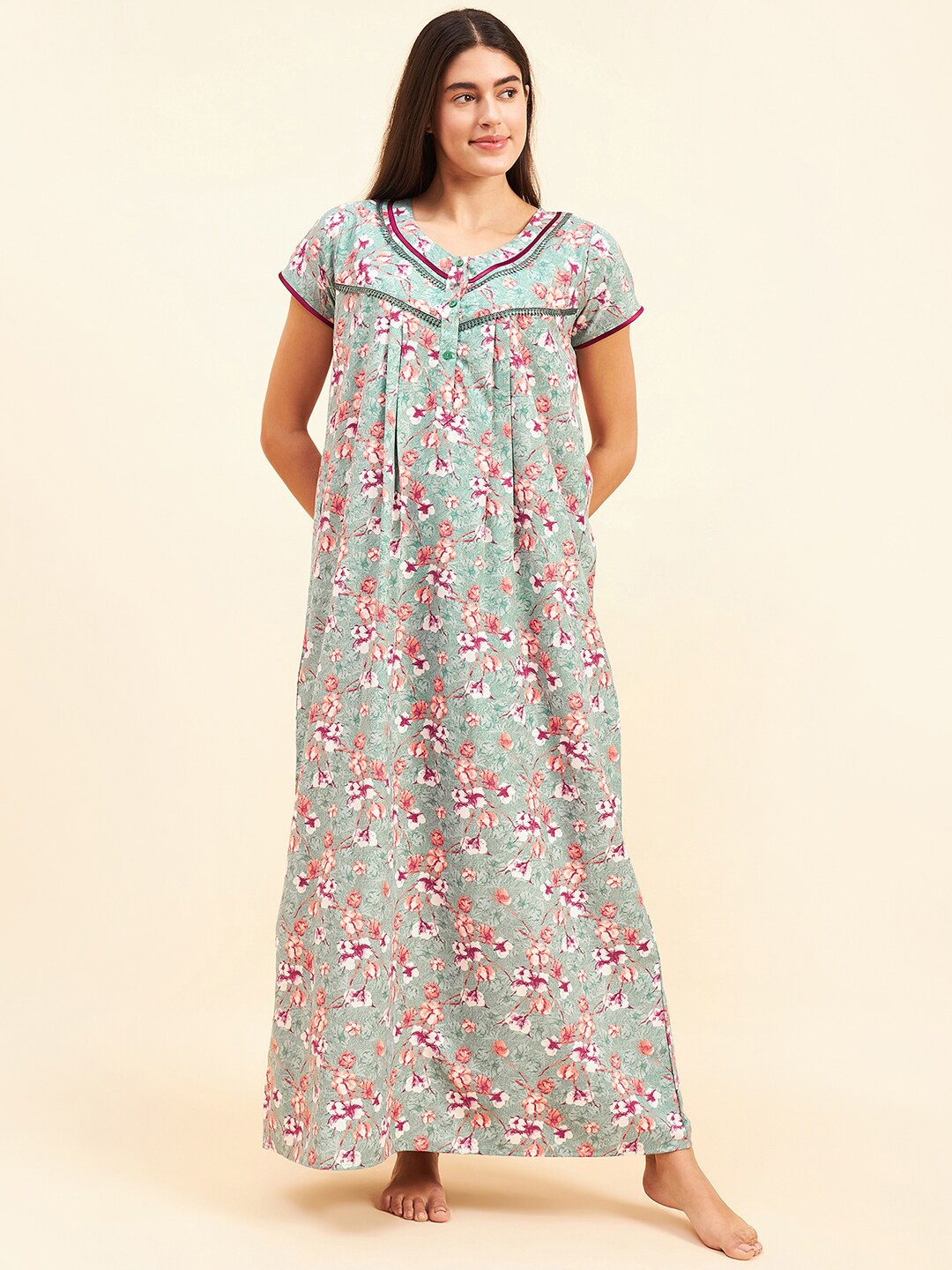 

Sweet Dreams Green Printed Maxi Nightdress