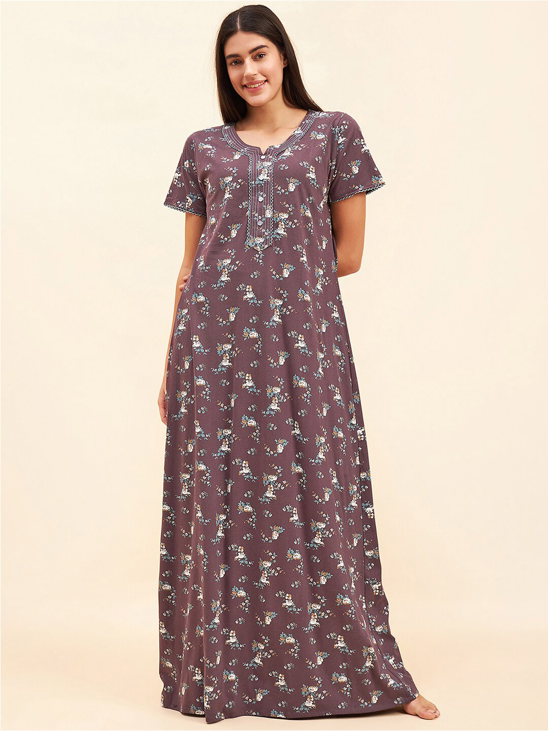 

Sweet Dreams Red Printed Cotton Maxi Nightdress