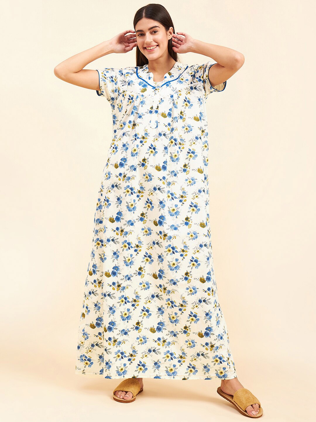 

Sweet Dreams Floral Printed Pure Cotton Maxi Nightdress, Blue