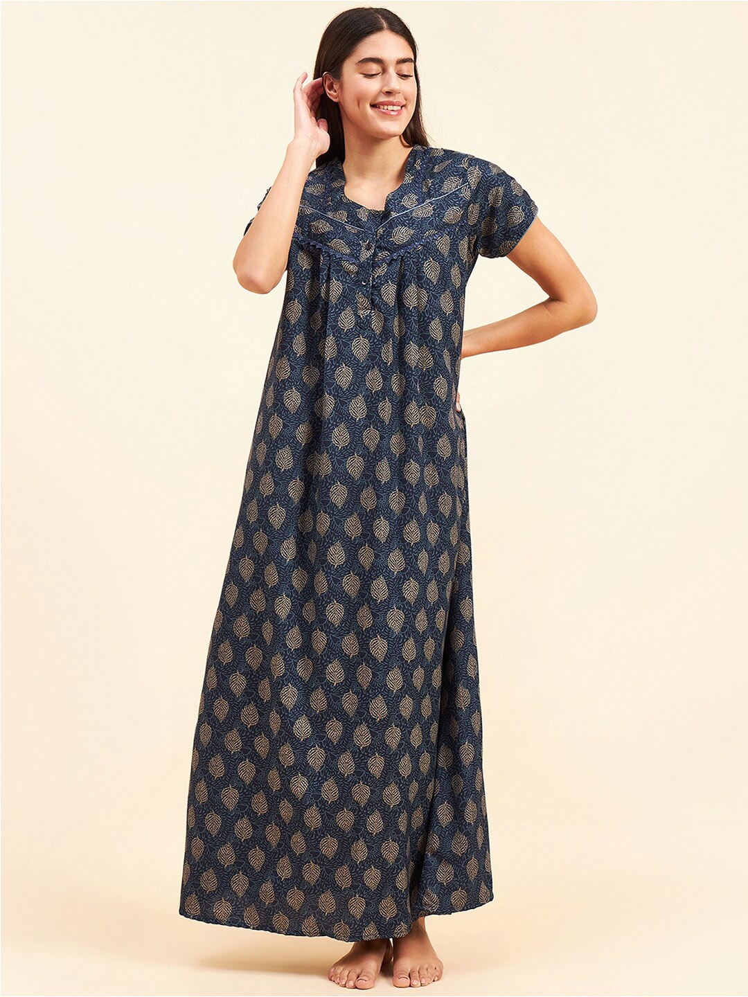 

Sweet Dreams Navy Blue Floral Printed Maxi Nightdress