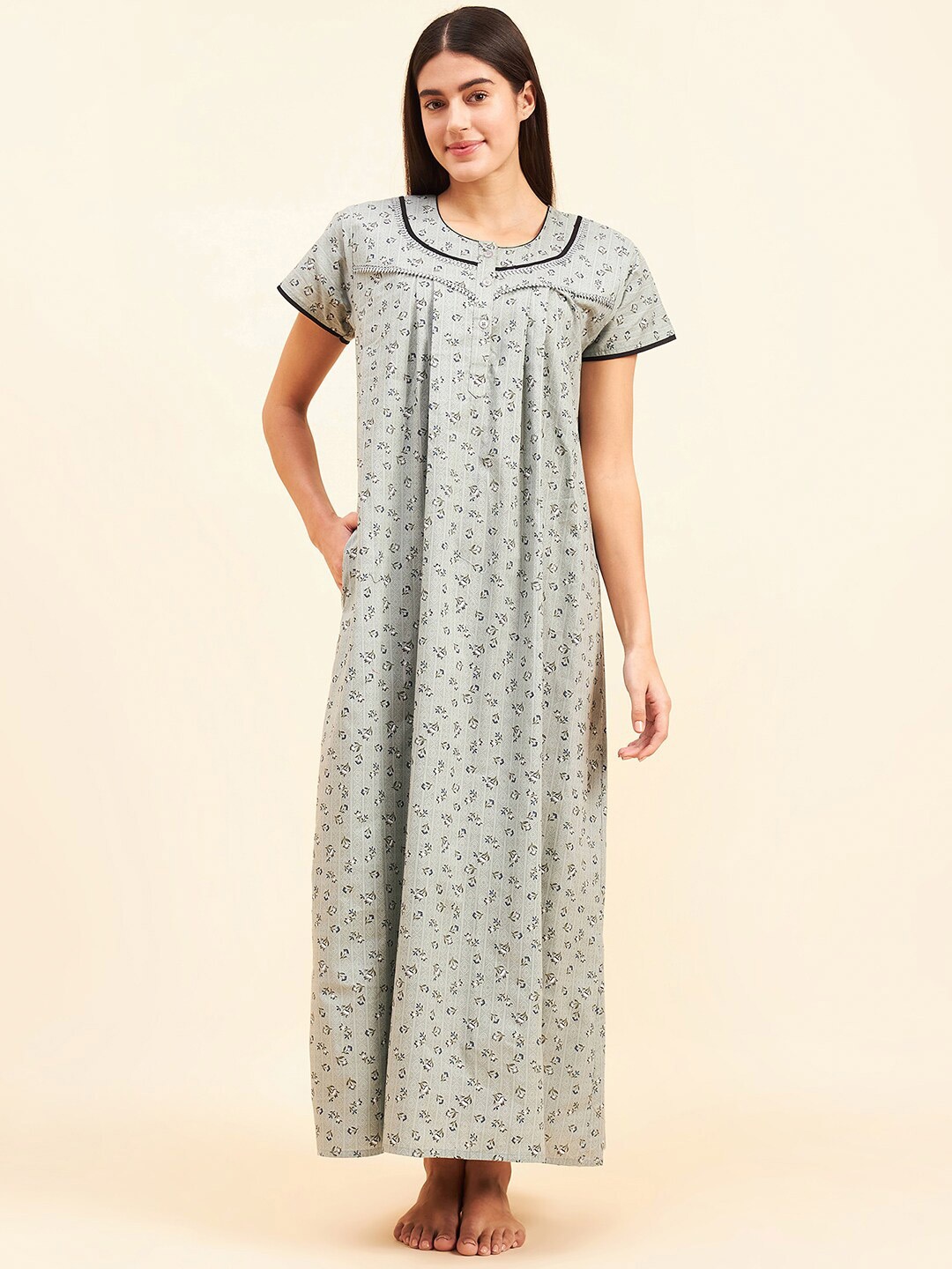 

Sweet Dreams Floral Printed Pure Cotton Maxi Nightdress, Grey