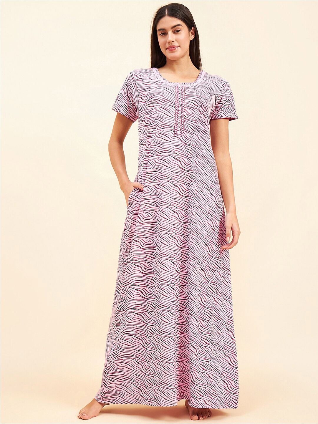 

Sweet Dreams Abstract Printed Pure Cotton Maxi Nightdress, Pink
