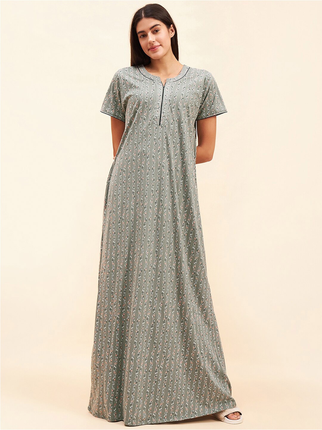 

Sweet Dreams Floral Printed Pure Cotton Maxi Nightdress, Grey