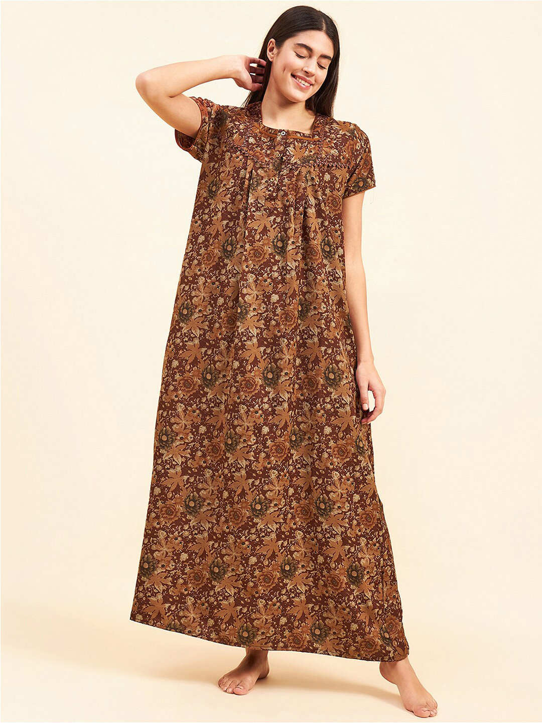 

Sweet Dreams Brown & Orange Printed Maxi Nightdress