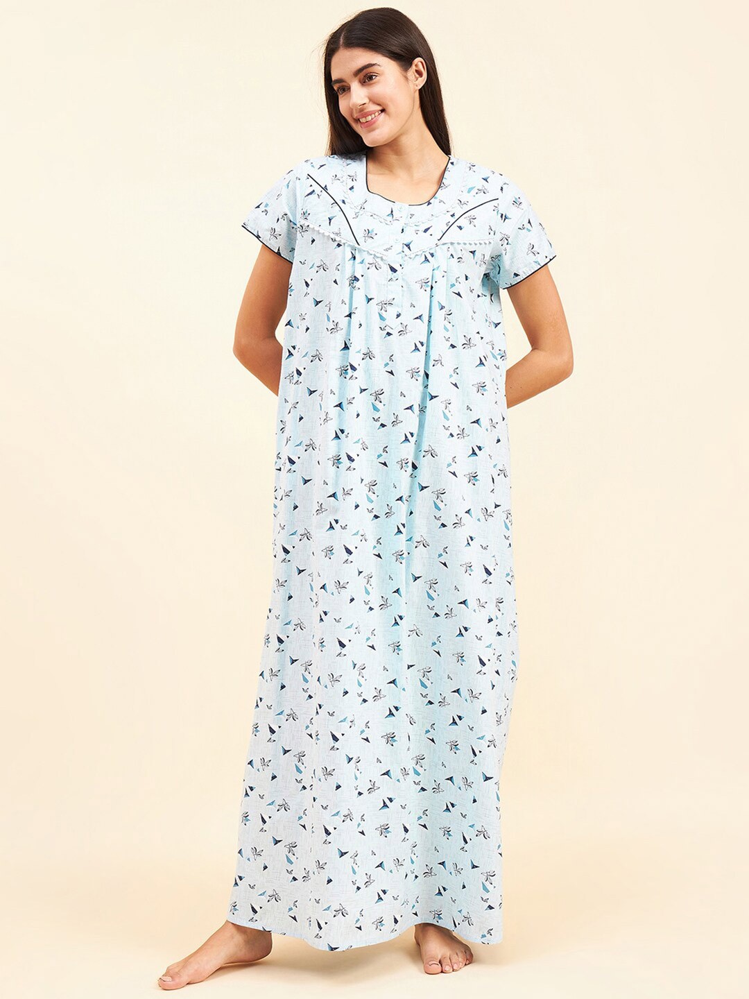 

Sweet Dreams Floral Printed Pure Cotton Maxi Nightdress, Blue
