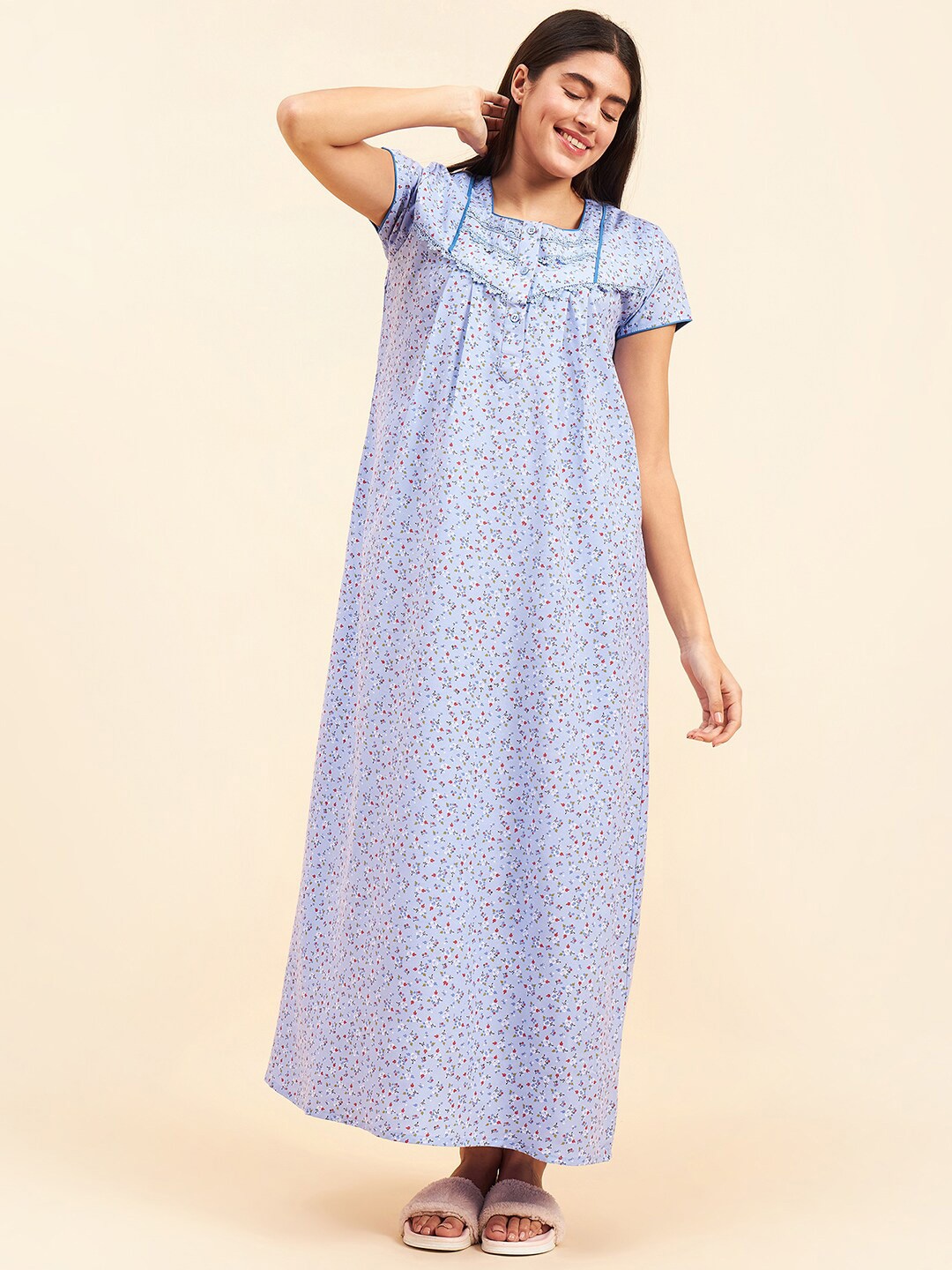 

Sweet Dreams Lavender Floral Printed Maxi Nightdress