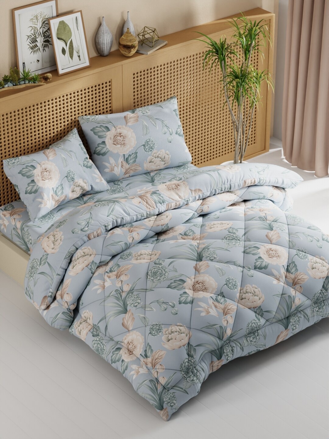 

BIANCA Blue & Green 4 Pieces Floral Bedding Set