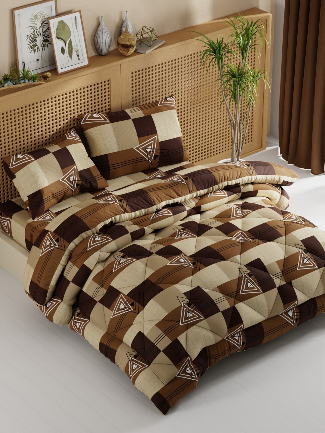 

BIANCA Brown Geometric Printed AC Room Double Queen Bedding Set