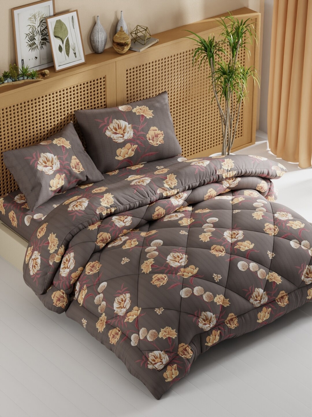 

BIANCA Brown & Orange 4 Pieces Floral Bedding Set
