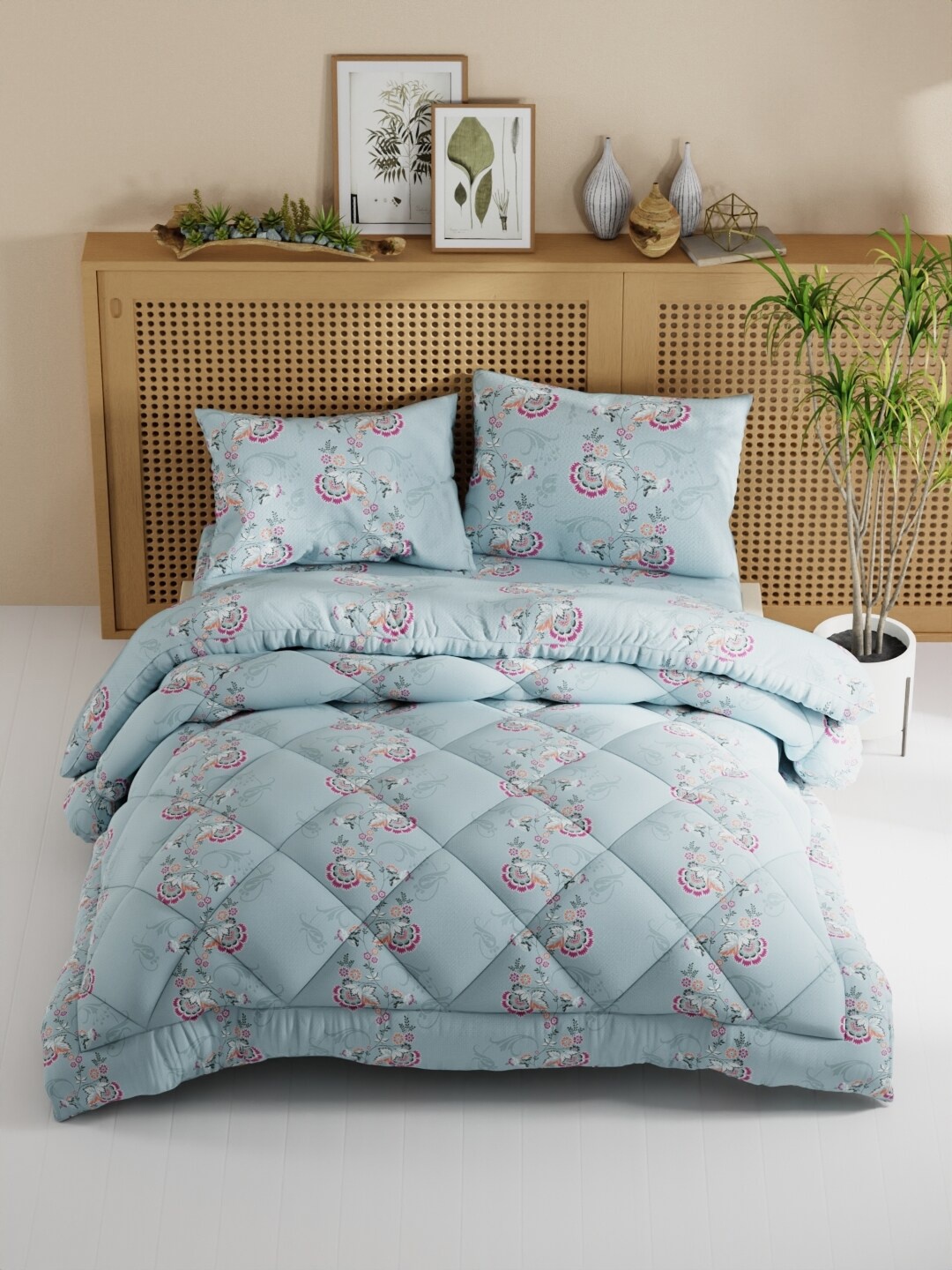 

BIANCA Blue & Pink Floral Double Queen Bedding Set