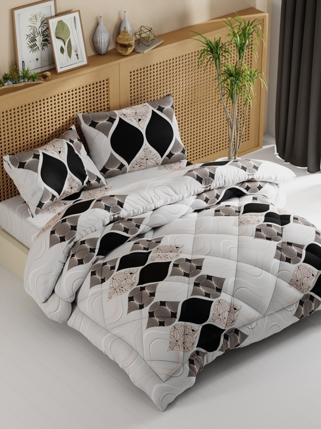 

BIANCA White & Brown Geometric Double Queen Bedding Set