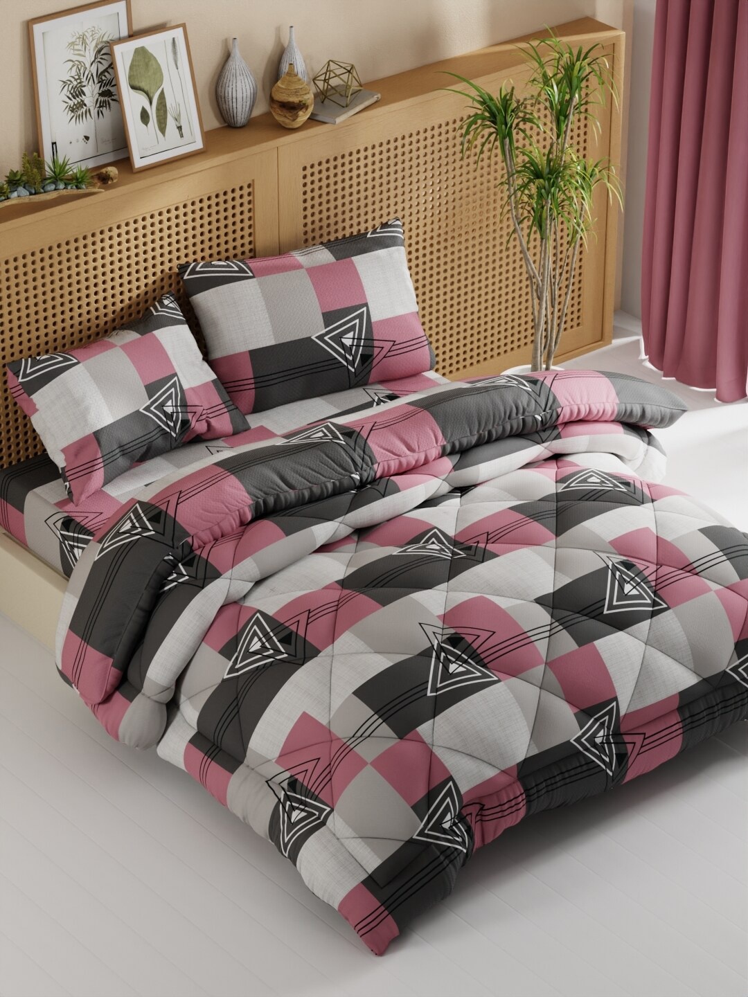 

BIANCA Grey Geometric Printed AC Room Double Queen Bedding Set